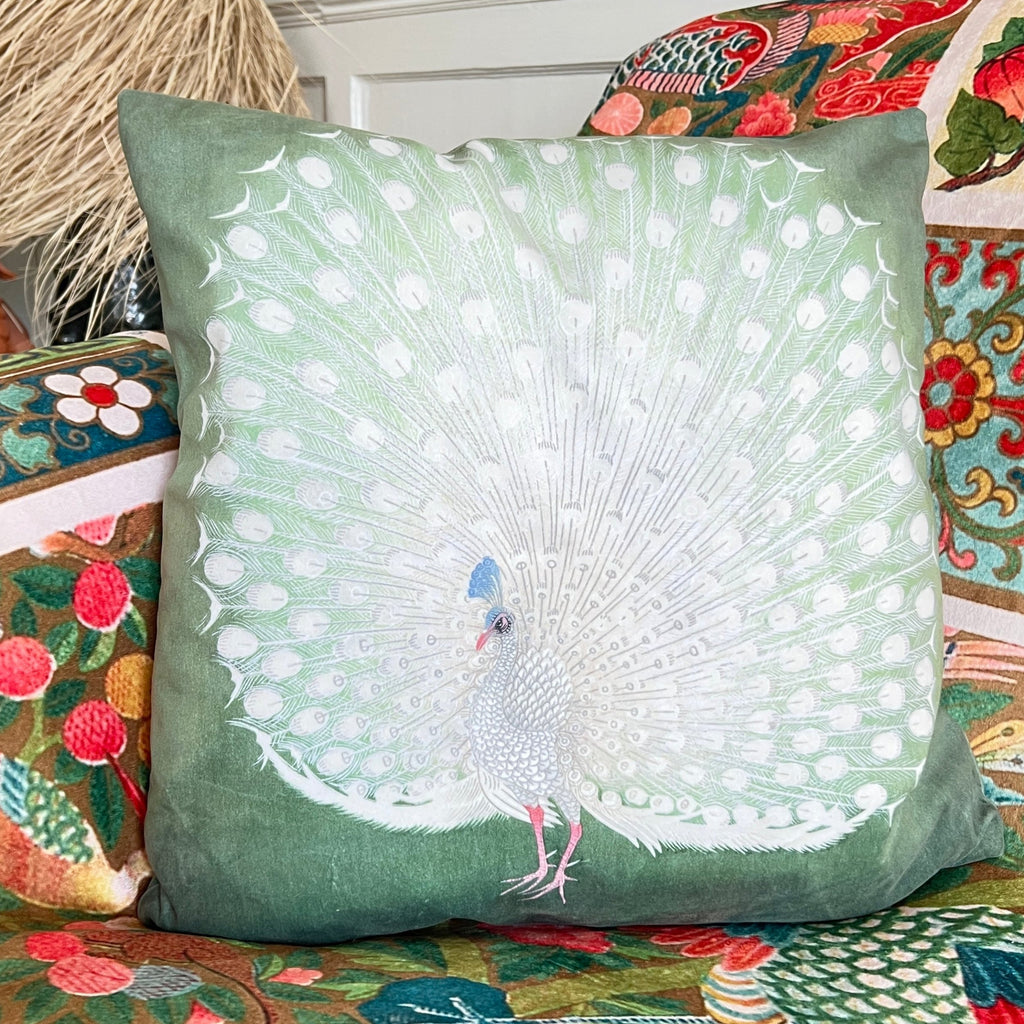 Green Velvet Peacock cushion