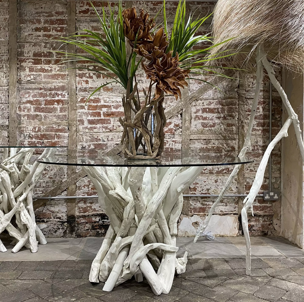 6 8 Seat Bleached Round Driftwood Dining Table to seat Base Only