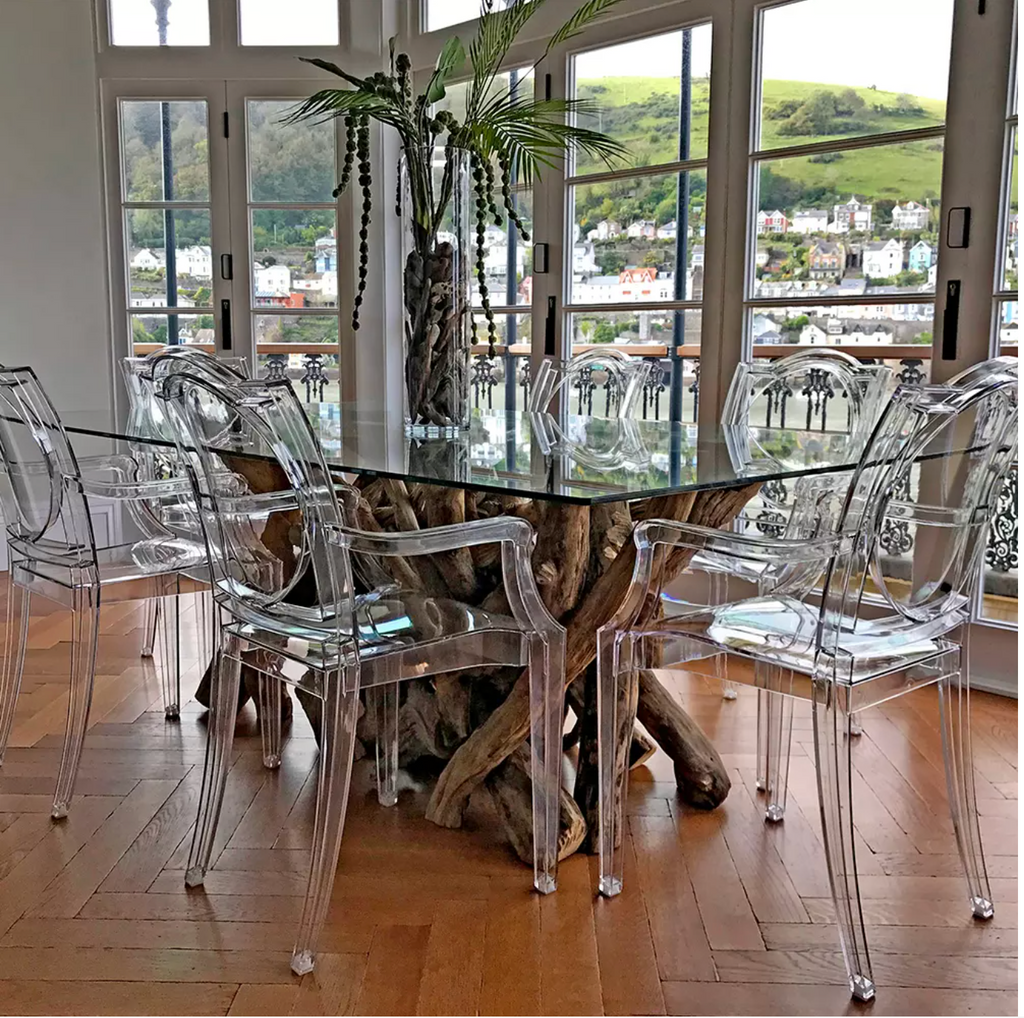 8 seat natural driftwood rectangular dining base only