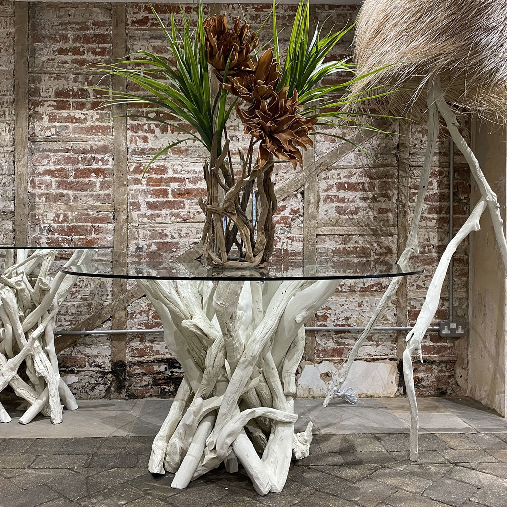 Driftwood round sales dining table