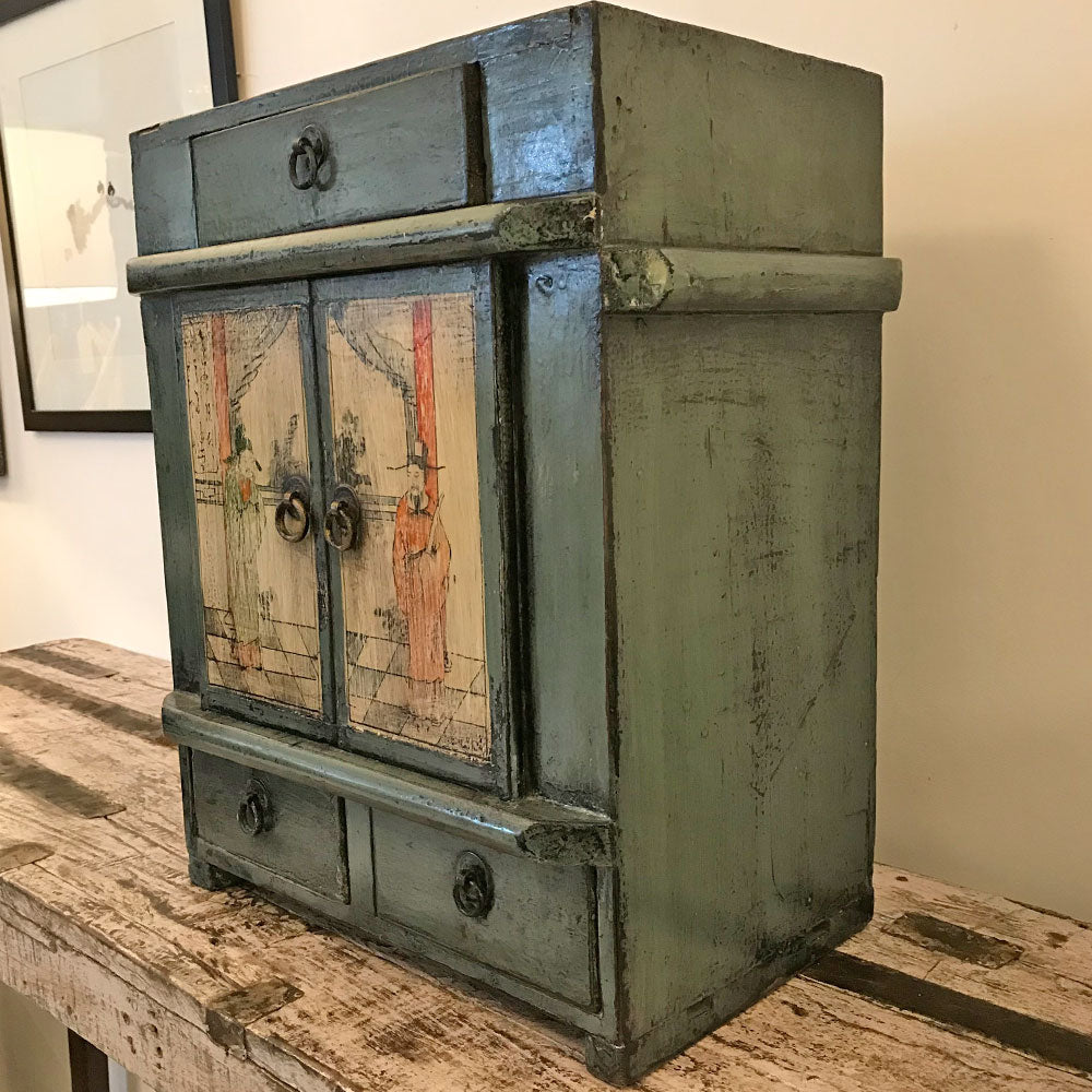 Deep Teal Lacquered Mini Cabinet A