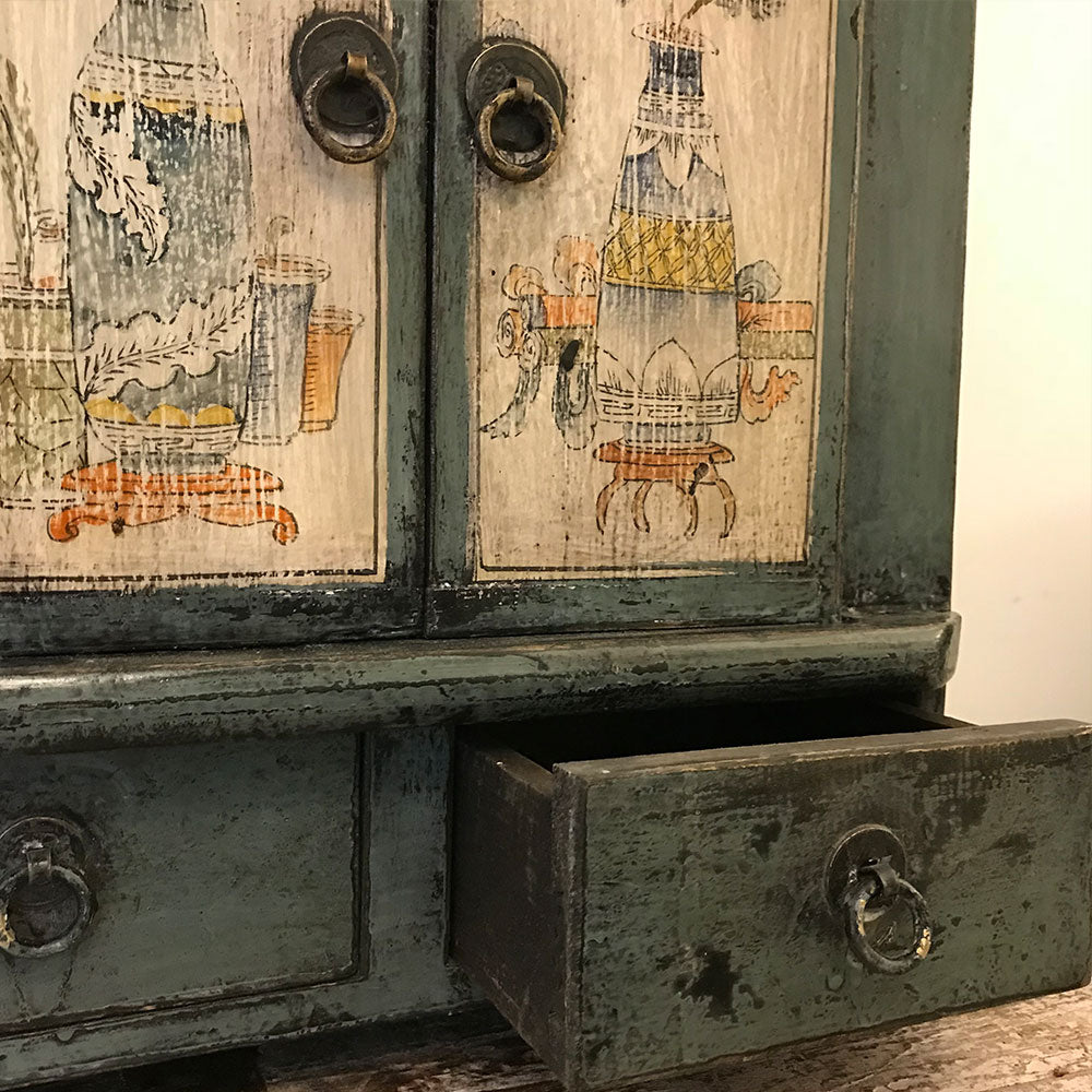 Deep Teal Lacquered Mini Cabinet B