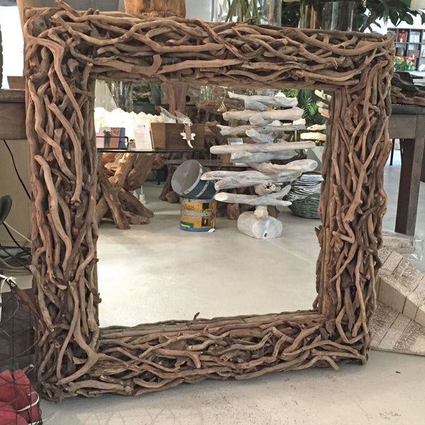 100cm Square Driftwood Mirror